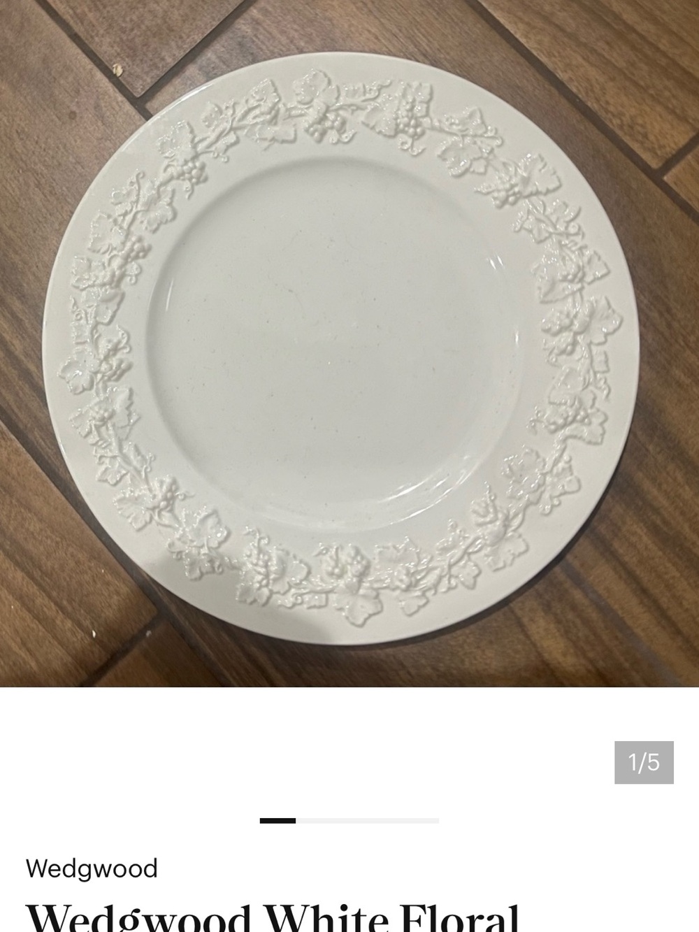 2 Wedgwood White Embossed Floral Dinner Plates